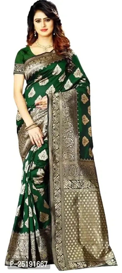 Mahakay Women's Jacqaurd Silk Blend Lightweight Casual wear Kanjivaram Saree With Unstitched Blouse Piece (A-S-1020195) (GREEN)
