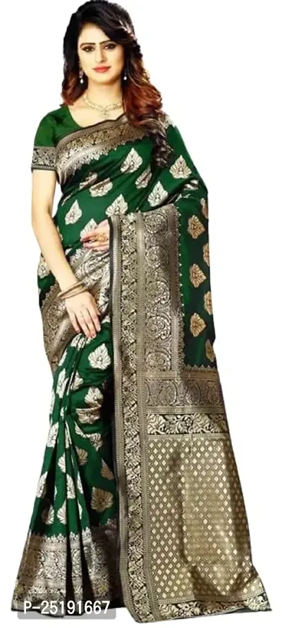 Mahakay Women's Jacqaurd Silk Blend Lightweight Casual wear Kanjivaram Saree With Unstitched Blouse Piece (A-S-1020195) (GREEN)-thumb0