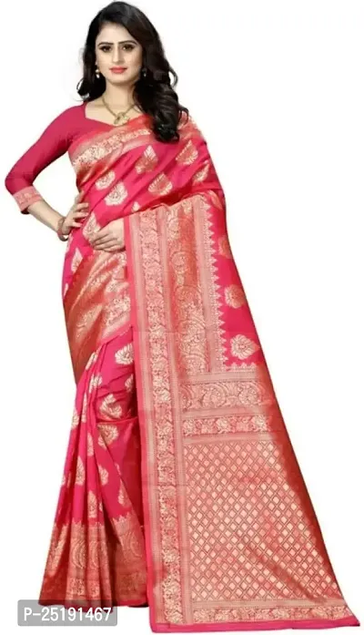 Mahakay Women's Jacqaurd Silk Blend Lightweight Casual wear Kanjivaram Saree With Unstitched Blouse Piece (A-S-1020129_Pink)