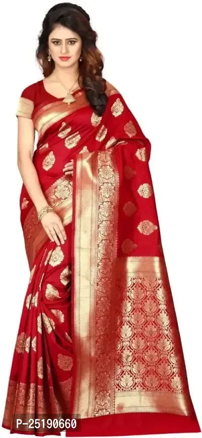 Mahakay Women's Jacqaurd Silk Blend Lightweight Casual wear Kanjivaram Saree With Unstitched Blouse Piece (A-S-1020180_Red)-thumb0