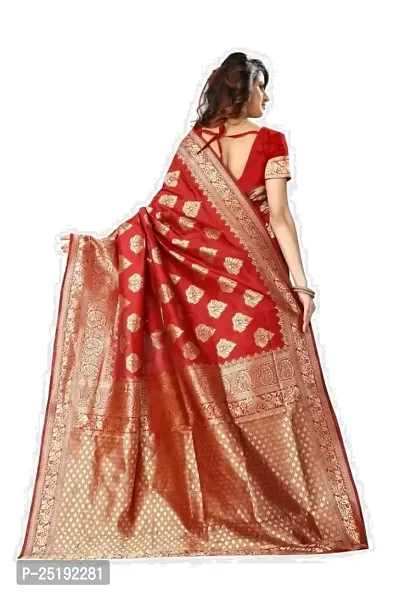 Mahakay Women's Jacqaurd Silk Blend Lightweight Casual wear Kanjivaram Saree With Unstitched Blouse Piece (A-S-1020195) (RED)-thumb2