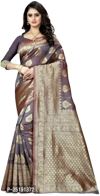 Mahakay Women's Jacqaurd Silk Blend Lightweight Casual wear Kanjivaram Saree With Unstitched Blouse Piece (A-S-1020128_Grey)