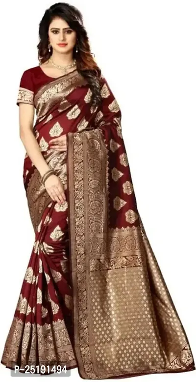 Mahakay Women's Jacqaurd Silk Blend Lightweight Casual wear Kanjivaram Saree With Unstitched Blouse Piece (A-S-1020127_Brown)-thumb0