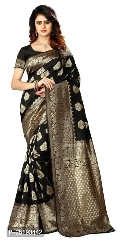 Mahakay Women's Jacqaurd Silk Blend Lightweight Casual wear Kanjivaram Saree With Unstitched Blouse Piece (A-S-1020195) (BLACK)