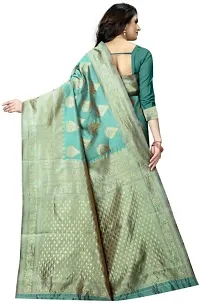 Mahakay Women's Jacqaurd Silk Blend Lightweight Casual wear Kanjivaram Saree With Unstitched Blouse Piece (A-S-1020131_Turquoise)-thumb2