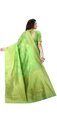 Mahakay Women's Jacqaurd Silk Blend Lightweight Casual wear Kanjivaram Saree With Unstitched Blouse Piece (A-S-1020195) (PISTA)-thumb1