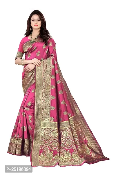 Mahakay Women's Jacqaurd Silk Blend Lightweight Casual wear Kanjivaram Saree With Unstitched Blouse Piece (A-S-1020145_Pink)