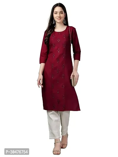 Beautiful Cotton Red Embroidered Kurta For Women