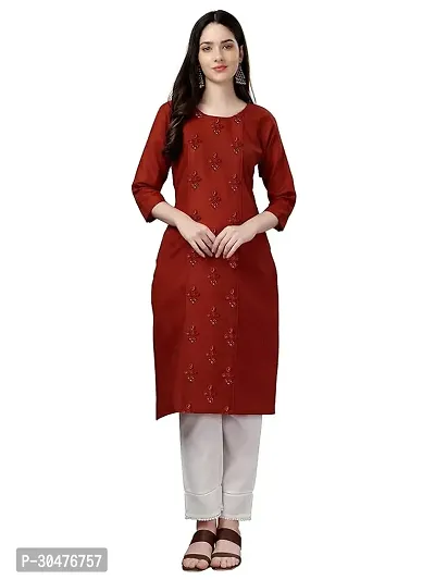 Beautiful Cotton Red Embroidered Kurta For Women