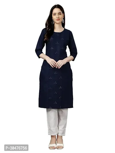 Beautiful Cotton Blue Embroidered Kurta For Women