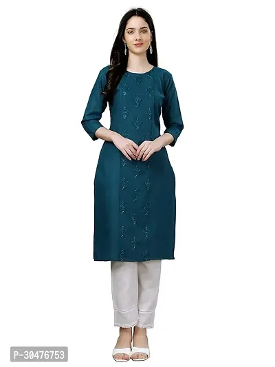 Beautiful Cotton Blue Embroidered Kurta For Women-thumb0