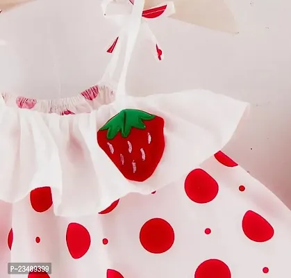 METICULOUS Baby Girls Dress Cotton Casual Wear, Soft  Comfortable, Red  White with Polka Dot Pattern and Strawberry Patch,-thumb2