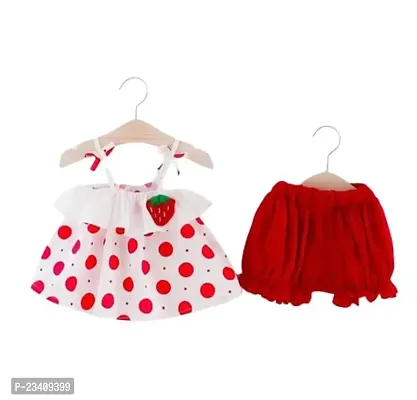 METICULOUS Baby Girls Dress Cotton Casual Wear, Soft  Comfortable, Red  White with Polka Dot Pattern and Strawberry Patch,-thumb0