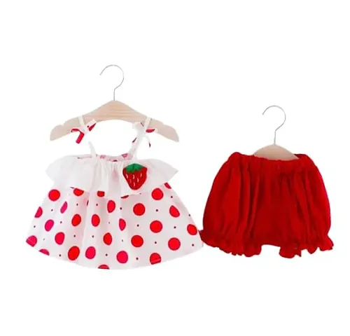 METICULOUS Baby Girls Dress Casual Wear, Soft Comfortable, with Polka Dot Pattern and Strawberry Patch,