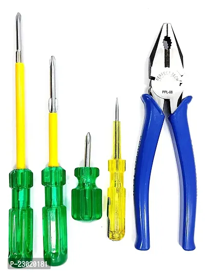 PERFECT TECH Set 3 Pcs Screw Driver 2 in 1 (Size 2, 4. 6) | Magnetic Tip 1 pcs Neon Bulb Line Tester | Combination Plier 1 pcs 8 inch | Tool Steel | Hand Tool