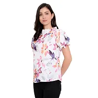 Elegant White Crepe Floral Print Top For Women-thumb1