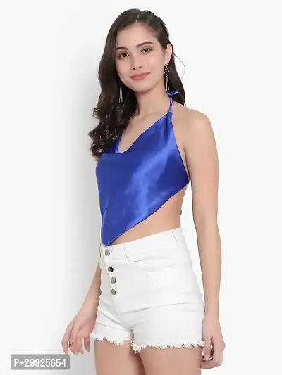 Elegant Blue Satin Solid Top For Women-thumb3