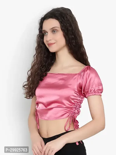 Elegant Pink Satin Solid Top For Women-thumb2