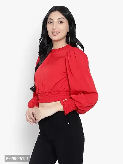 Elegant Red Crepe Solid Top For Women-thumb2