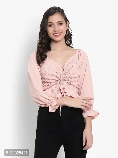 Elegant Pink Crepe Self Design Top For Women-thumb0