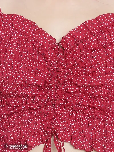 Elegant Red Crepe Polka Dot Print Top For Women-thumb5