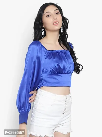 Elegant Blue Satin Solid Top For Women-thumb3