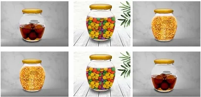 Glass Jar with Airtight Metal gold Lid, Cookie Jar,grocery container, cereal dispenser,Tea-Coffee  Sugar Glass Jar (pack of 6, 350ml) - 350 ml Glass Grocery Containernbsp;nbsp;(Pack of 6, Clear)-thumb1