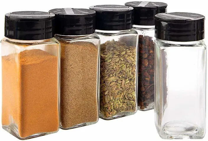 BEAU ENTERPRISE Square Spice Jars, Spice Shaker/Pourer with Lid - 120 ML - Great for Spices, Herbs, Seasonings(pack of 5)