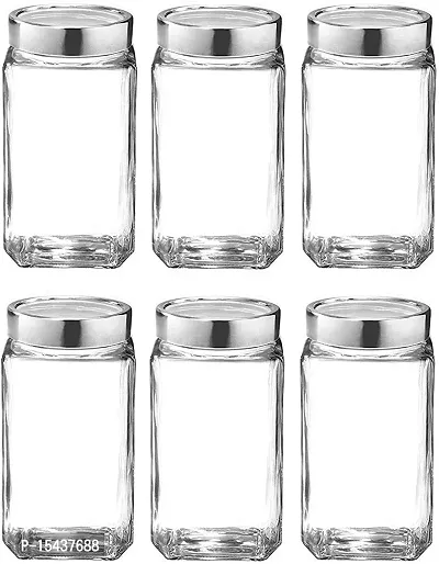 Kitchen Storage Cube Glass Jars, Airtight Glass Container - 1000 ml Glass Grocery Containernbsp;nbsp;(Pack of 6, Clear)