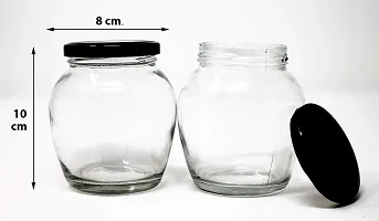 nbsp;400 ml Glass Grocery Containernbsp;nbsp;(Pack of 4, White, Black)-thumb2