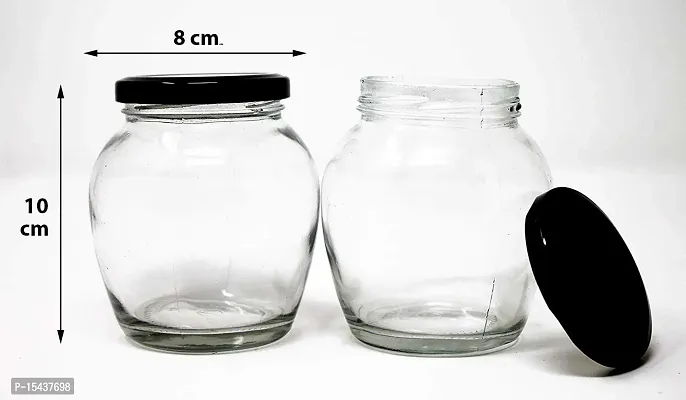 nbsp;400 ml Glass Grocery Containernbsp;nbsp;(Pack of 4, White, Black)-thumb3