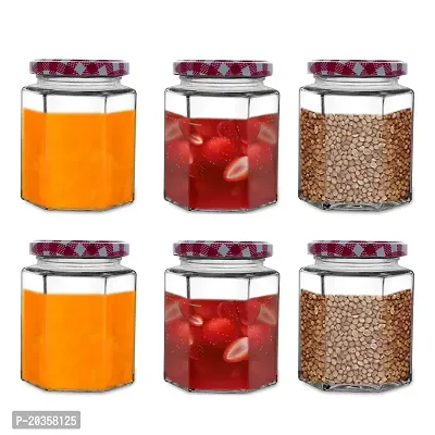 Croco Hexagon Glass Jar and Container With Rust Proof Air Tight Strip Lid, Suitable For Use In Your Home Office, Kitchen Storage/Glass Jar Set (Pack Of 6-250 Ml Each)