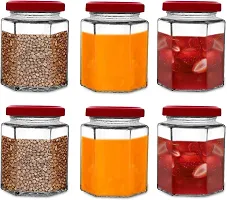 300 ml Glass Grocery Containernbsp;nbsp;(Pack of 6, Clear, Red)-thumb1