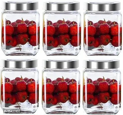 Glass Jars - 800 Glass Cereal Dispensernbsp;nbsp;(Pack of 6, Silver)-thumb3