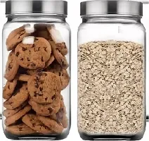 Food Storage Jar, Containers with Airtight Stainless Steel Lids,Clear Glass Kitchen container (1000 ml) pack of 2 - 1 Glass Grocery Containernbsp;nbsp;(Pack of 2, Clear)-thumb1