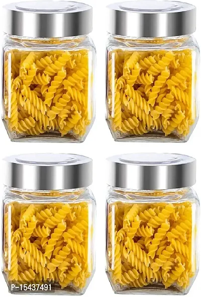 Glass Jars - 800 Glass Cereal Dispensernbsp;nbsp;(Pack of 6, Silver)-thumb2