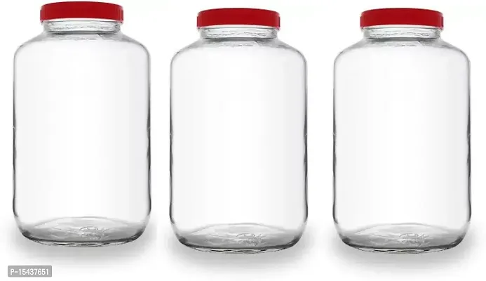 CROCO JAR 4.5 Glass Grocery Container  (Pack of 3, Red, Clear)