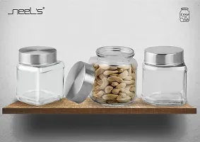 Glass Jars - 350 Glass Cookie Jarnbsp;nbsp;(Pack of 4, Silver)-thumb1