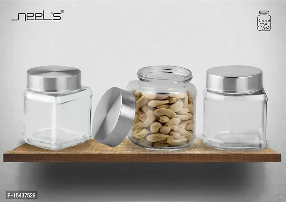 Glass Jars - 350 Glass Cookie Jarnbsp;nbsp;(Pack of 4, Silver)-thumb2