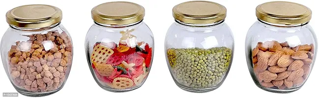 Glass Jars with Airtight Metal - 350 ml - 350 ml Glass Cookie Jarnbsp;nbsp;(Pack of 4, Gold)