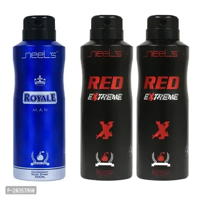 neel's Unisex Deodorant Perfumed Body Spray Long Lasting Classic Fragrance Deo, Premium Body Spray, Perfect For Everyday Use (Combo Pack Of 1 Royal and 2 Red Extreme) 200 ml Each-thumb0