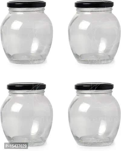 Matka Shape Glass Jars with Airtight gold Metal Lid for Spice, Jam, Honey  Decoration Craft Work, 350 ml, Set of 4 - 400 ml Glass Cookie Jarnbsp;nbsp;(Pack of 4, Clear)-thumb0