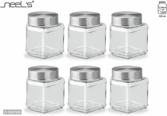 Glass Jars - 350 Glass Cookie Jarnbsp;nbsp;(Pack of 4, Silver)