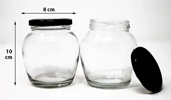 Matka Glass Jar for Storage of Spices and Dry Fruit, Air Tight Black Metal Lid Set of 4 - 350 ml Glass Grocery Containernbsp;nbsp;(Pack of 4, White)-thumb2