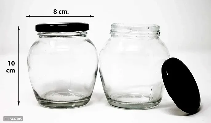 Matka Glass Jar for Storage of Spices and Dry Fruit, Air Tight Black Metal Lid Set of 4 - 350 ml Glass Grocery Containernbsp;nbsp;(Pack of 4, White)-thumb3