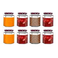 Croco Hexagon Glass Jar and Container With Rust Proof Air Tight Strip Lid, Suitable For Use In Your Home Office, Kitchen Storage/Glass Jar Set (Pack Of 6-250 Ml Each)-thumb1