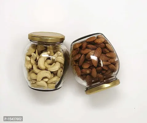 Glass Jars with Airtight Metal - 350 ml - 350 ml Glass Cookie Jarnbsp;nbsp;(Pack of 2, Gold)