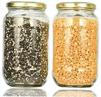 glass jar Kitchen Storage Glass Jars  Containers With Airtight Metal Lid Big Pot Glass Jar with Air Tight plastic Lid for Kitchen - 1025 ml Glass Grocery Containernbsp;nbsp;(Pack of 12, Gold, Clear)-thumb3