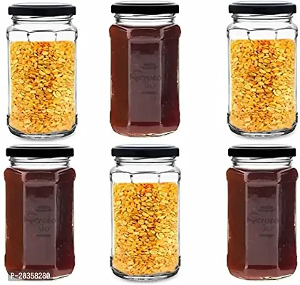 Croco Jar Glass Jars and Storage Containers Air Tight Lid For Herbs, Foods, Jams, Liquid, Small Spice Jars - 500 Ml Glass Pickle Jar (Pack Of 6, Black)