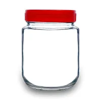 Croco Kitchen Container Storage Glass Jar Round Air-Tight Jars With Plastic Red Lid 500Ml Perfect For Dry Fruits, Biscuits, Cookies  Candy'S, Spices, Flacks, Pickles (4)-thumb1